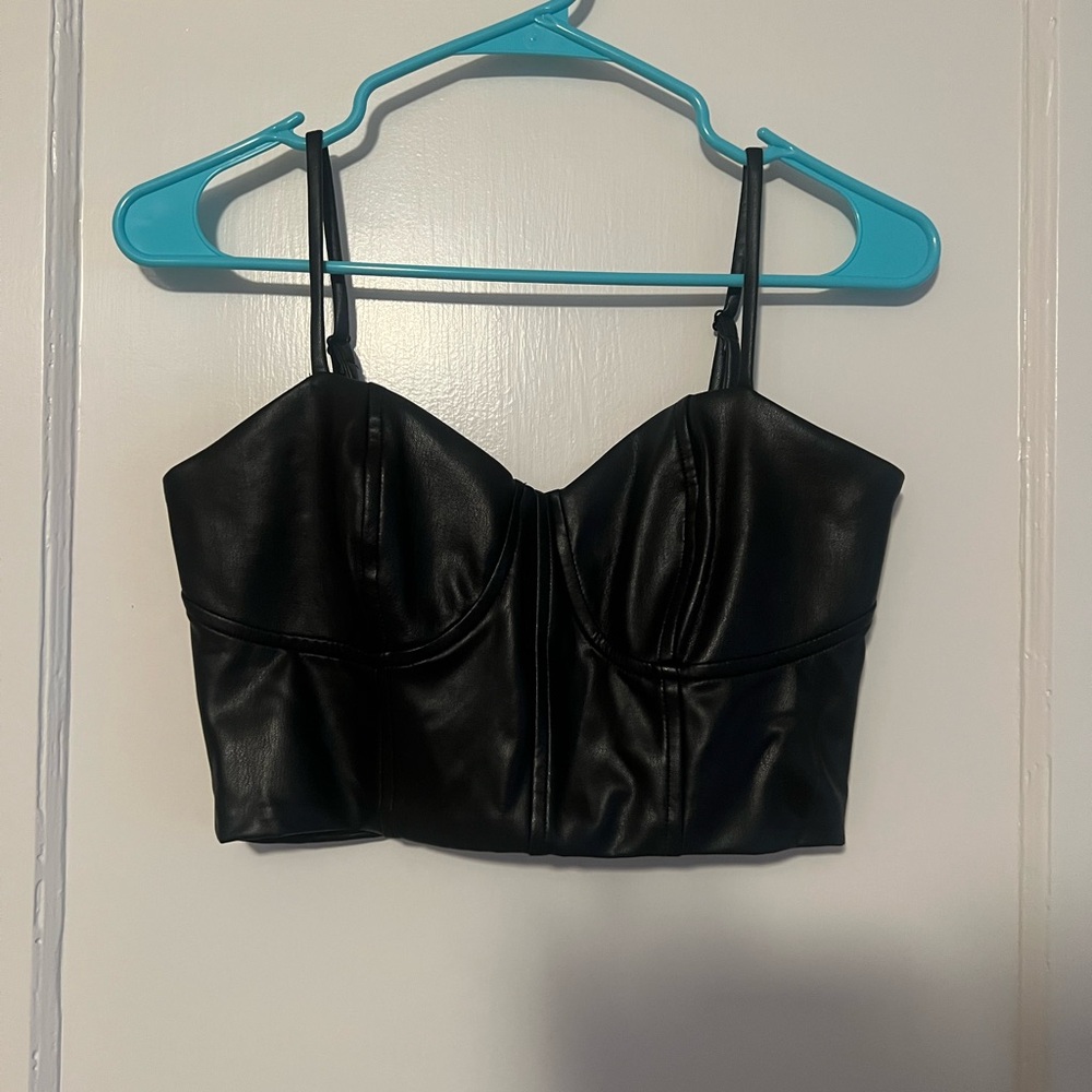Express Black Leather Body Contour Crop Tank